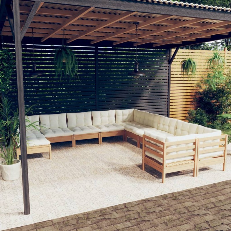 vidaXL Muebles de jardín 11 pzas y cojines madera de pino marrón miel vidaXL Muebles de jardín 11 pzas y cojines madera de pino marrón miel