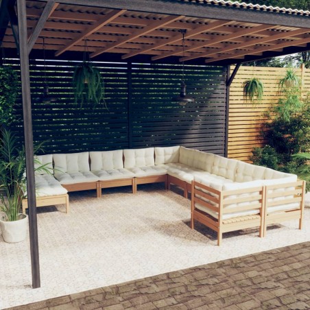 vidaXL Muebles de jardín 11 pzas y cojines madera de pino marrón miel