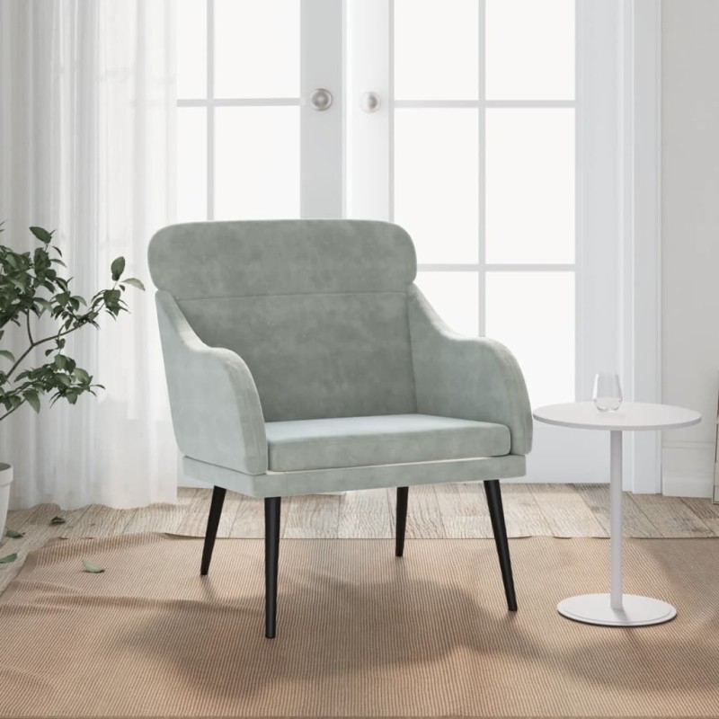 vidaXL Sillón de terciopelo gris claro 63x76x80 cm vidaXL Sillón de terciopelo gris claro 63x76x80 cm