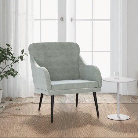 vidaXL Sillón de terciopelo gris claro 63x76x80 cm