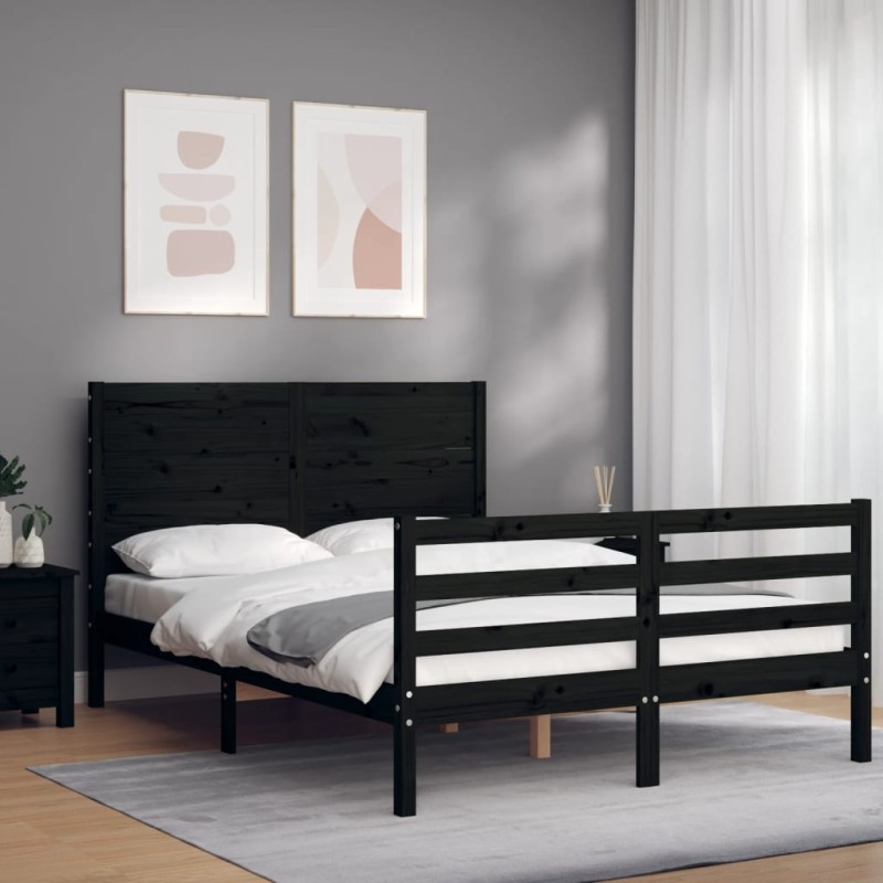 vidaXL Estructura de cama con cabecero madera maciza negro 120x200 cm