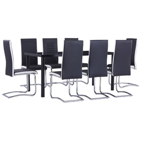 vidaXL Juego de comedor 9 piezas cuero sintético negro