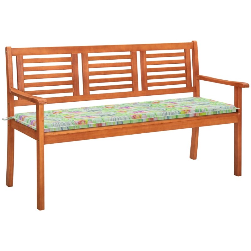 vidaXL Banco de jardín 3 plazas madera maciza eucalipto y cojín 150 cm vidaXL Banco de jardín 3 plazas madera maciza eucalipto y cojín 150 cm