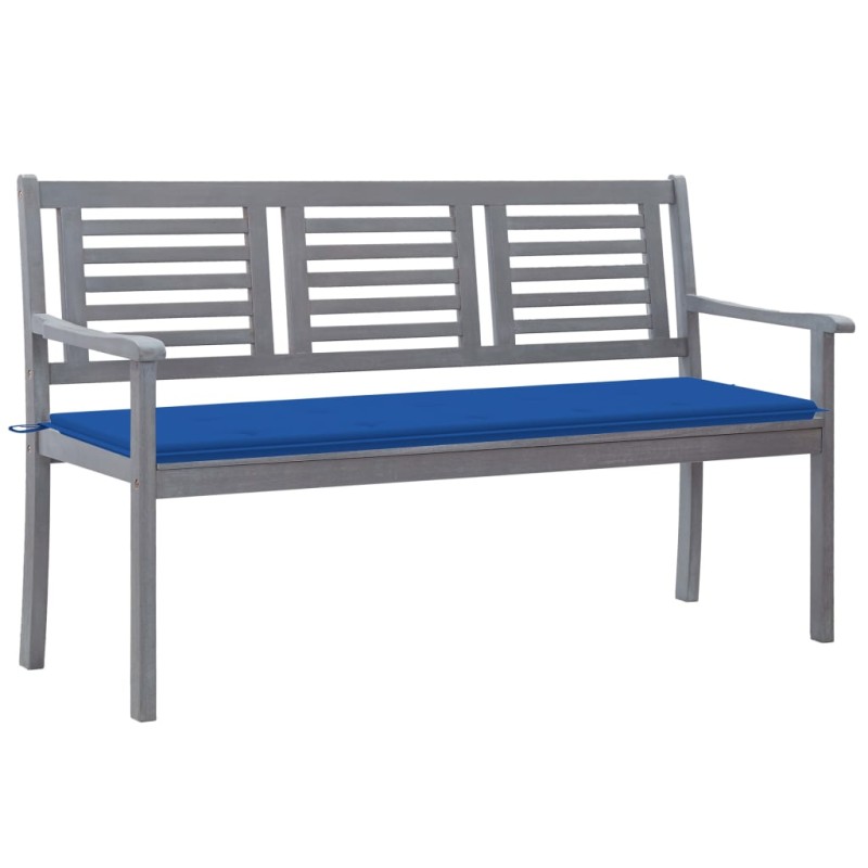 vidaXL Banco de jardín 3 plazas madera eucalipto gris y cojín 150 cm vidaXL Banco de jardín 3 plazas madera eucalipto gris y cojín 150 cm