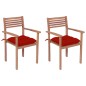 vidaXL Sillas de jardín 2 uds madera maciza de teca con cojines rojos vidaXL Sillas de jardín 2 uds madera maciza de teca con cojines rojos