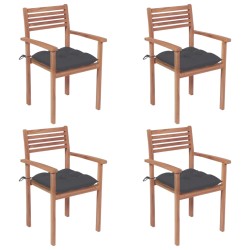 vidaXL Sillas de jardín 4 uds madera de teca y cojines gris antracita