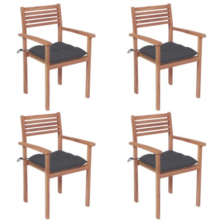vidaXL Sillas de jardín 4 uds madera de teca y cojines gris antracita
