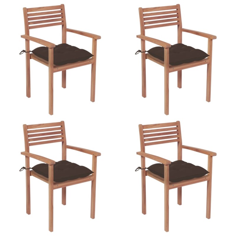 vidaXL Sillas de jardín con cojines 4 uds madera de teca gris taupe vidaXL Sillas de jardín con cojines 4 uds madera de teca gris taupe