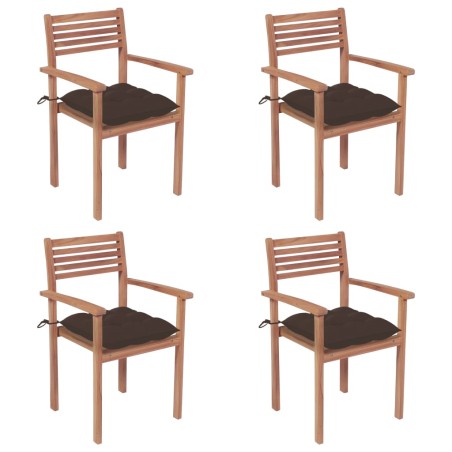 vidaXL Sillas de jardín con cojines 4 uds madera de teca gris taupe