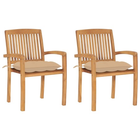vidaXL Sillas de jardín 2 uds con cojines madera maciza de teca beige