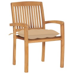 vidaXL Sillas de jardín 2 uds con cojines madera maciza de teca beige