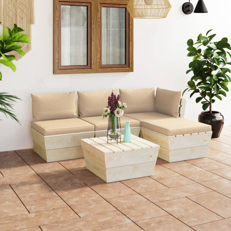 vidaXL Muebles de jardín de palets 5 piezas y cojines madera de abeto vidaXL Muebles de jardín de palets 5 piezas y cojines madera de abeto