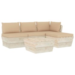 vidaXL Muebles de jardín de palets 5 piezas y cojines madera de abeto