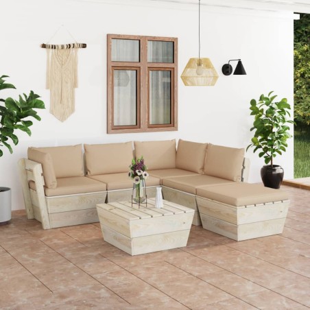 vidaXL Muebles de jardín de palets 6 piezas y cojines madera de abeto 