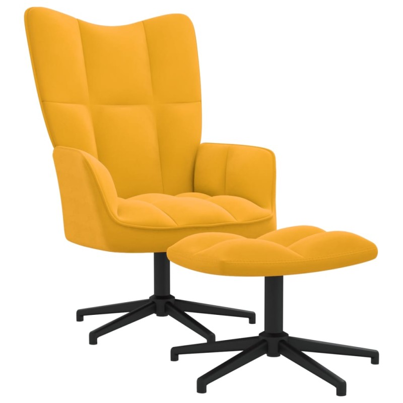 vidaXL Silla de relajación con reposapiés terciopelo amarillo mostaza vidaXL Silla de relajación con reposapiés terciopelo amarillo mostaza