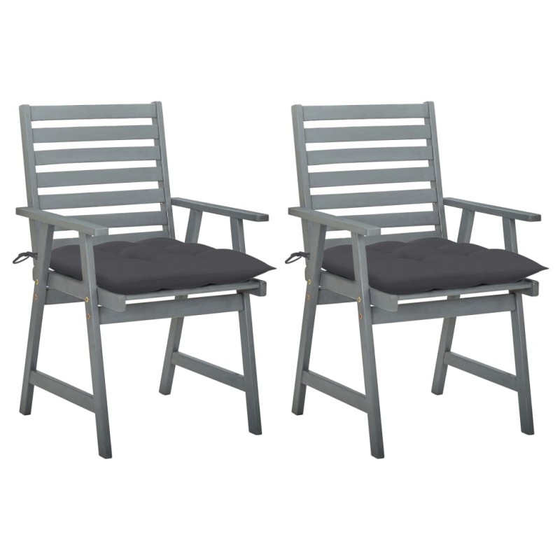 vidaXL Sillas de comedor jardín 2 uds madera maciza acacia con cojines vidaXL Sillas de comedor jardín 2 uds madera maciza acacia con cojines