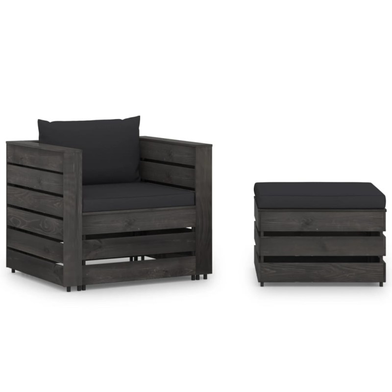 vidaXL Muebles de jardín 2 piezas con cojines madera impregnada gris vidaXL Muebles de jardín 2 piezas con cojines madera impregnada gris