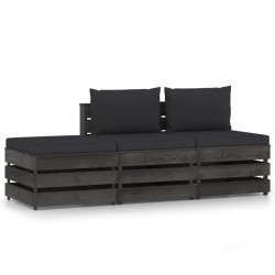 vidaXL Muebles de jardín 3 piezas con cojines madera impregnada gris