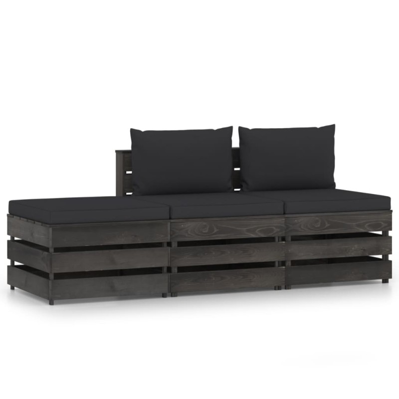 vidaXL Muebles de jardín 3 piezas con cojines madera impregnada gris vidaXL Muebles de jardín 3 piezas con cojines madera impregnada gris