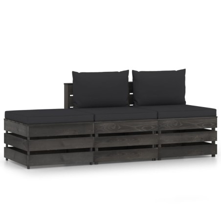vidaXL Muebles de jardín 3 piezas con cojines madera impregnada gris