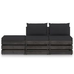 vidaXL Muebles de jardín 3 piezas con cojines madera impregnada gris