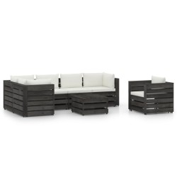 vidaXL Muebles de jardín 7 piezas con cojines madera impregnada gris