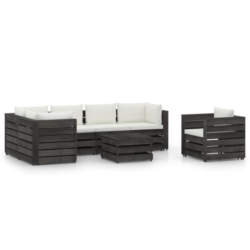 vidaXL Muebles de jardín 7 piezas con cojines madera impregnada gris vidaXL Muebles de jardín 7 piezas con cojines madera impregnada gris
