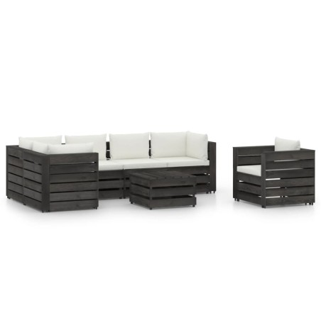 vidaXL Muebles de jardín 7 piezas con cojines madera impregnada gris