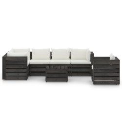vidaXL Muebles de jardín 7 piezas con cojines madera impregnada gris