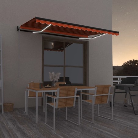vidaXL Toldo automático LED sensor de viento naranja marrón 400x350 cm