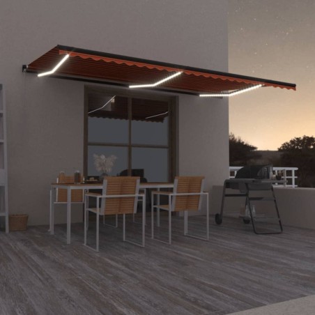 vidaXL Toldo retráctil manual con luz LED naranja y marrón 600x350 cm