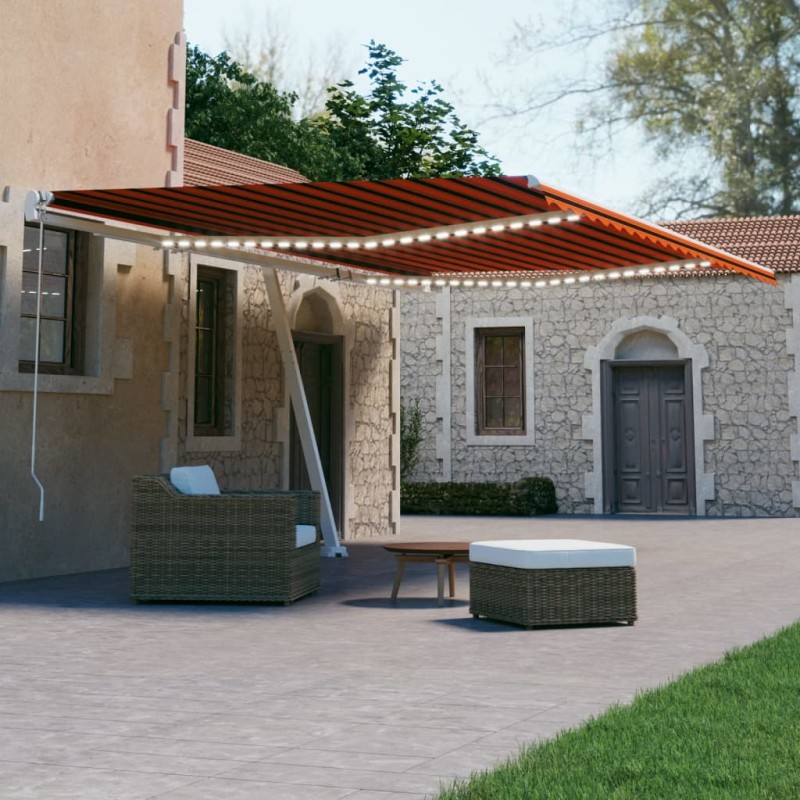 vidaXL Toldo automático LED sensor de viento naranja marrón 500x300 cm vidaXL Toldo automático LED sensor de viento naranja marrón 500x300 cm