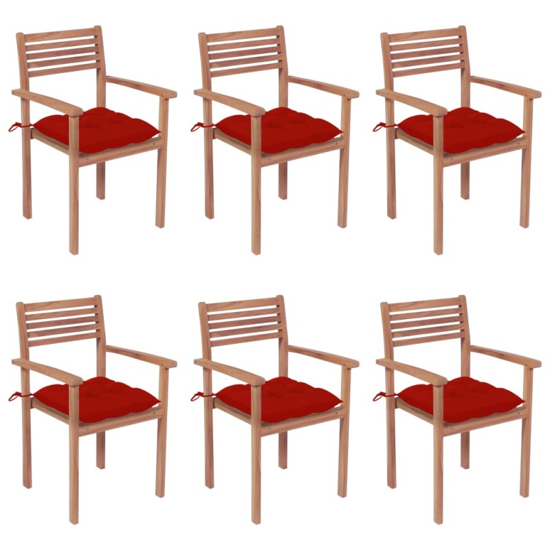 vidaXL Sillas apilables de jardín 6 uds madera de teca con cojines vidaXL Sillas apilables de jardín 6 uds madera de teca con cojines