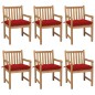 vidaXL Sillas de jardín 6 uds madera maciza de teca cojines rojo vidaXL Sillas de jardín 6 uds madera maciza de teca cojines rojo