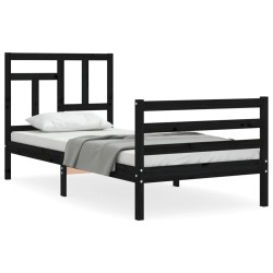 vidaXL Estructura de cama con cabecero madera maciza negro 90x200 cm