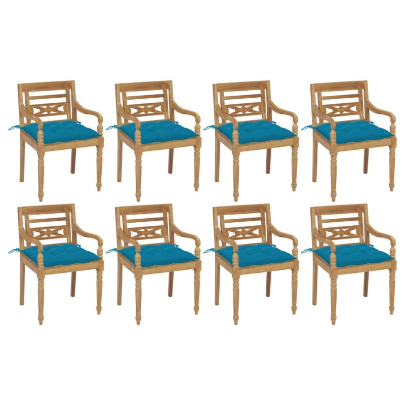 vidaXL Sillas Batavia 8 unidades madera maciza de teca con cojines vidaXL Sillas Batavia 8 unidades madera maciza de teca con cojines