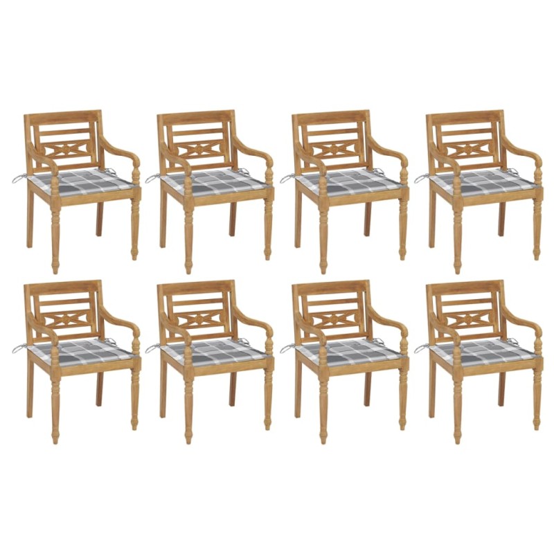 vidaXL Sillas Batavia 8 unidades madera maciza de teca con cojines vidaXL Sillas Batavia 8 unidades madera maciza de teca con cojines