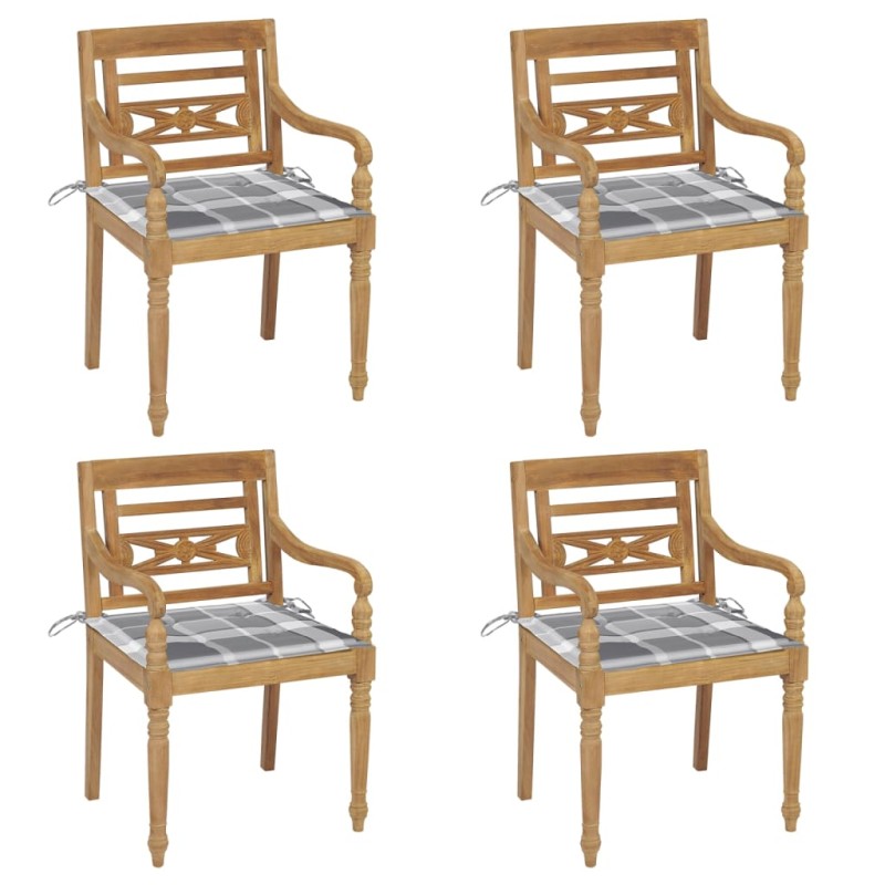 vidaXL Sillas Batavia 4 unidades madera maciza de teca con cojines vidaXL Sillas Batavia 4 unidades madera maciza de teca con cojines