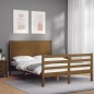 vidaXL Estructura de cama matrimonio con cabecero madera marrón miel vidaXL Estructura de cama matrimonio con cabecero madera marrón miel