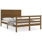 vidaXL Estructura de cama matrimonio con cabecero madera marrón miel vidaXL Estructura de cama matrimonio con cabecero madera marrón miel