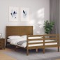vidaXL Estructura de cama matrimonio con cabecero madera marrón miel vidaXL Estructura de cama matrimonio con cabecero madera marrón miel
