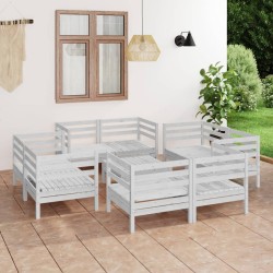 vidaXL Juego de muebles de jardín 9 pzas madera maciza de pino blanco