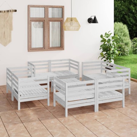 vidaXL Juego de muebles de jardín 9 pzas madera maciza de pino blanco
