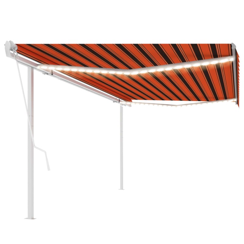 vidaXL Toldo automático con LED y sensor de viento naranja marrón 5x3m vidaXL Toldo automático con LED y sensor de viento naranja marrón 5x3m
