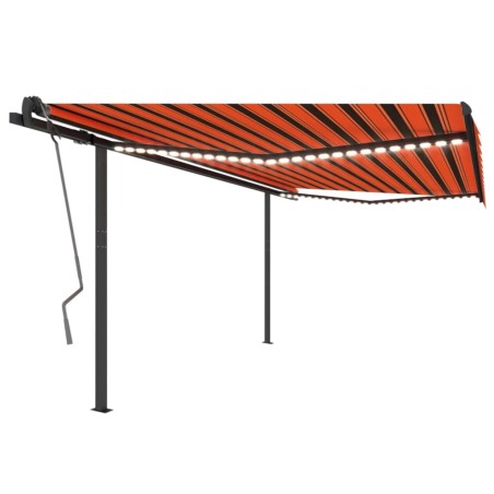 vidaXL Toldo retráctil manual con luz LED naranja y marrón 4x3,5 m