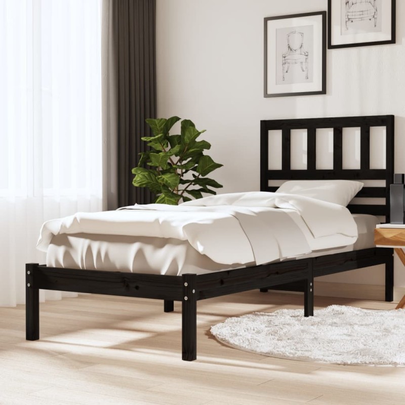 vidaXL Estructura cama individual madera maciza pino negra 90x190 cm vidaXL Estructura cama individual madera maciza pino negra 90x190 cm