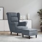 vidaXL Sillón orejero y taburete de terciopelo gris oscuro vidaXL Sillón orejero y taburete de terciopelo gris oscuro
