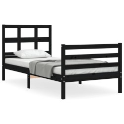 vidaXL Estructura de cama con cabecero madera maciza negro 90x200 cm
