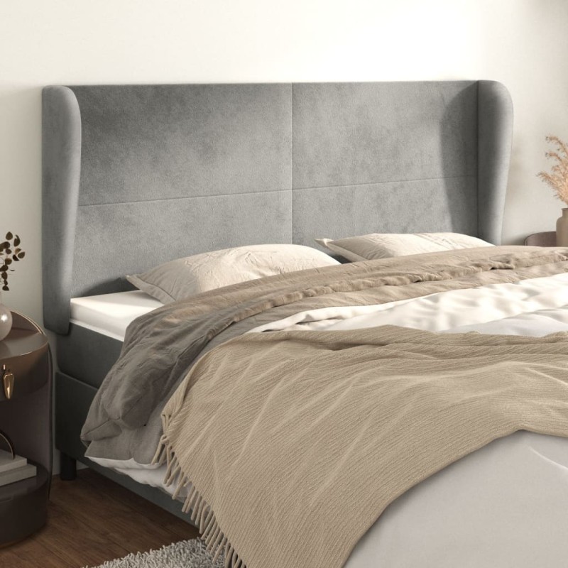 vidaXL Cabecero con orejas de terciopelo gris claro 183x23x118/128 cm vidaXL Cabecero con orejas de terciopelo gris claro 183x23x118/128 cm
