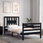 vidaXL Estructura de cama con cabecero madera maciza negro 100x200 cm vidaXL Estructura de cama con cabecero madera maciza negro 100x200 cm